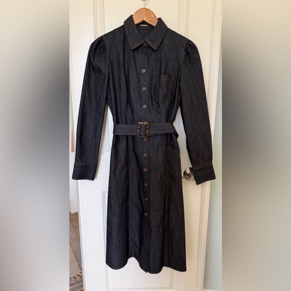Elie Tahari Denim Pleated Midi Dress Nwt Size 6